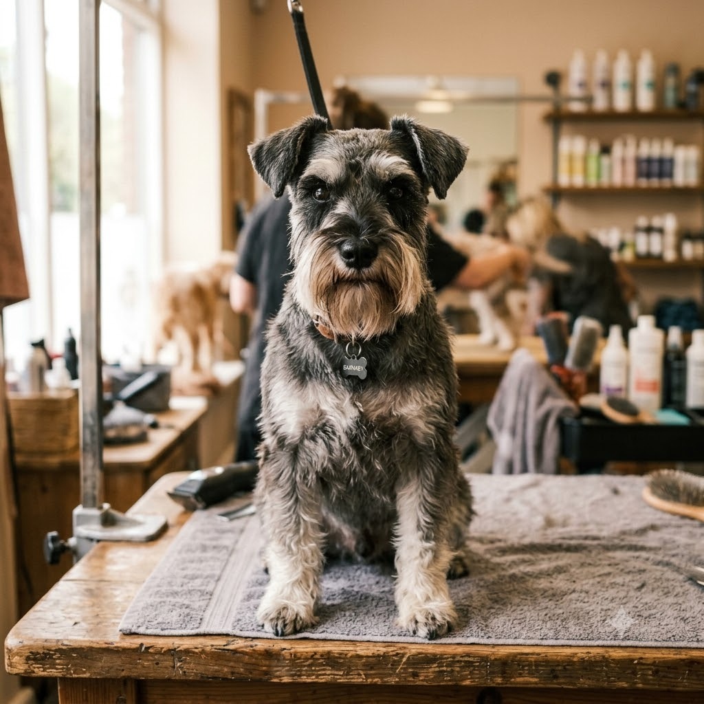 A dog with a wire / broken coat