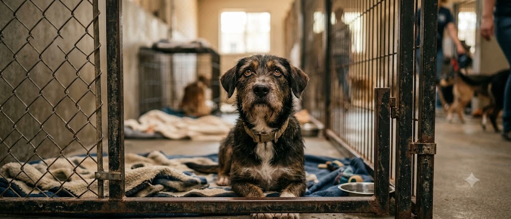 A rescue dog waiting for a home